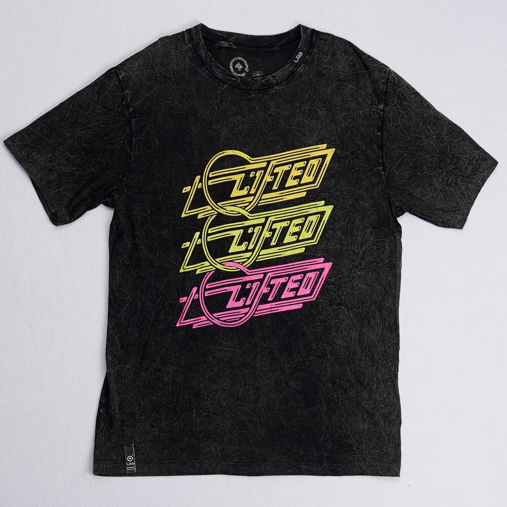 LRG Lifted Research Group Neon Graphic T-Shirt Mineral Wash Black Men's XL